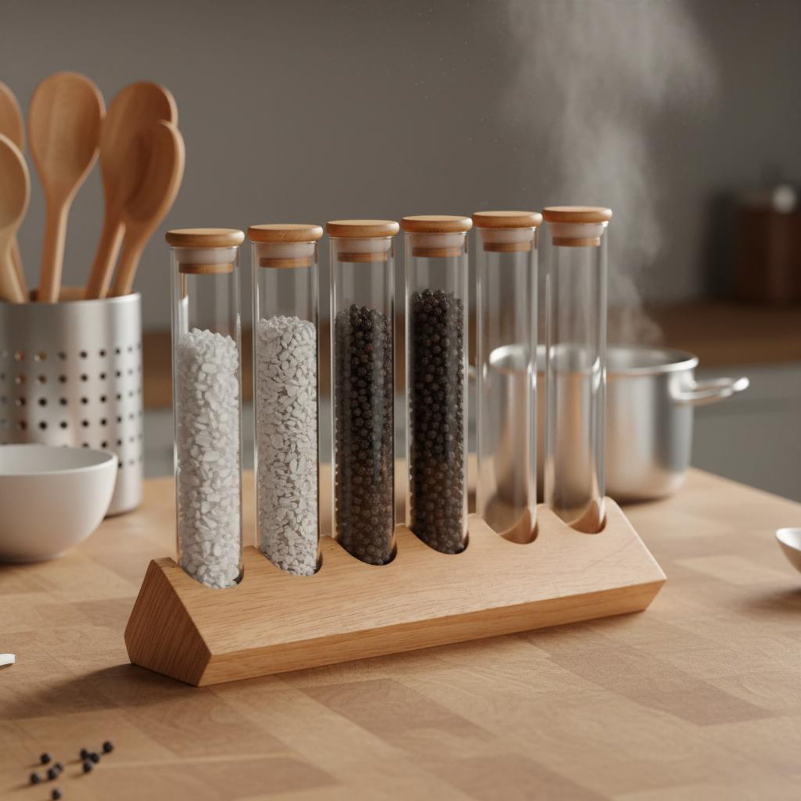 Glazen buisjes set met houten  - Display Stand Wood recensie en prijs